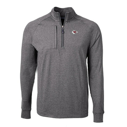 Kansas City Chiefs Cutter & Buck Big & Tall Adapt Eco Knit Quarter-Zip Pullover Top - Heather Black online
