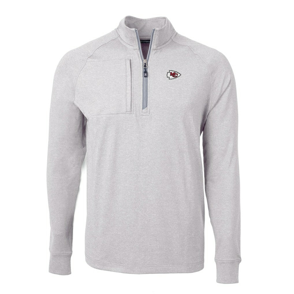 Kansas City Chiefs Cutter & Buck Big & Tall Adapt Eco Knit Quarter-Zip Pullover Top - Heather Gray on sale