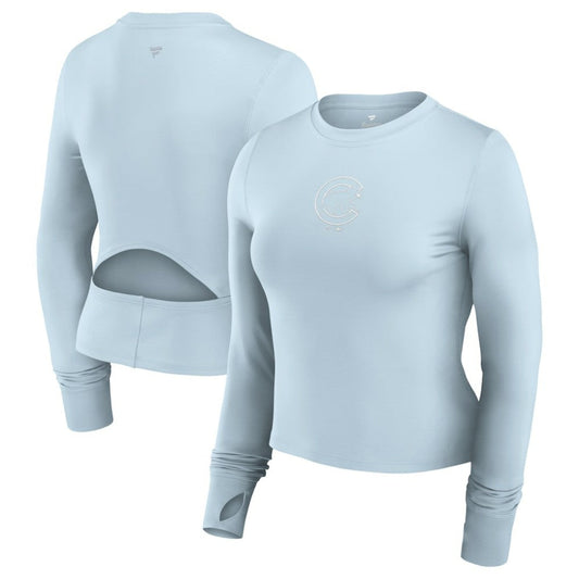 Chicago Cubs Women's Studio Fitted Long Sleeve Gym Top  - Light Blue