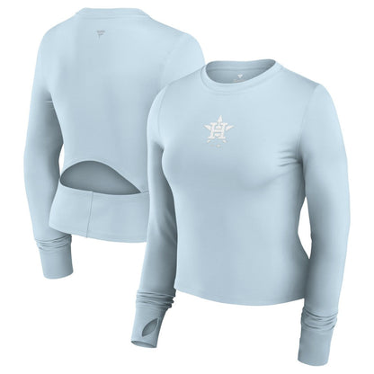 Houston Astros Women's Studio Fitted Long Sleeve Gym Top  - Light Blue