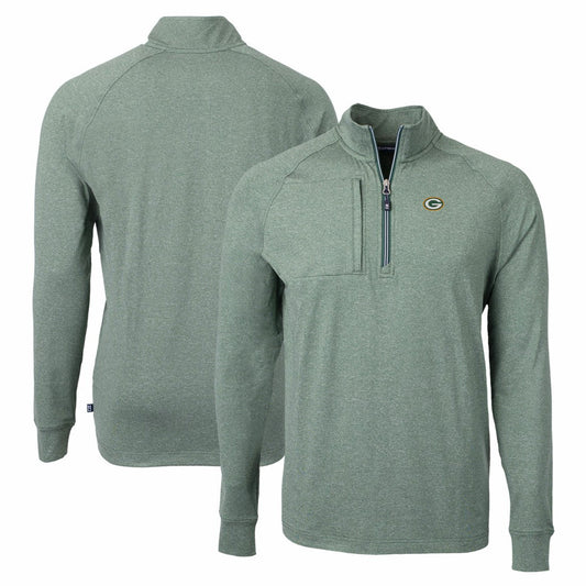 Green Bay Packers Cutter & Buck Adapt Eco Knit Quarter-Zip Pullover Top - Heather Green cheap