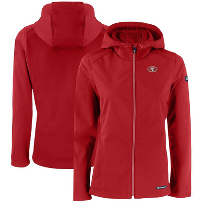 San Francisco 49ers Cutter & Buck Women's Evoke Eco Softshell Recycled Full-Zip Hooded Jacket - Scarlet online