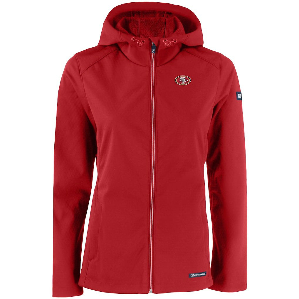 San Francisco 49ers Cutter & Buck Women's Evoke Eco Softshell Recycled Full-Zip Hooded Jacket - Scarlet online