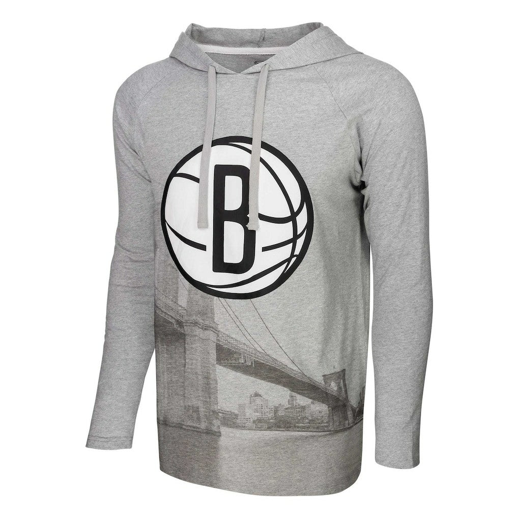 Brooklyn Nets Stadium Essentials Atrium Raglan Long Sleeve Hoodie T-Shirt - Heather Gray on sale