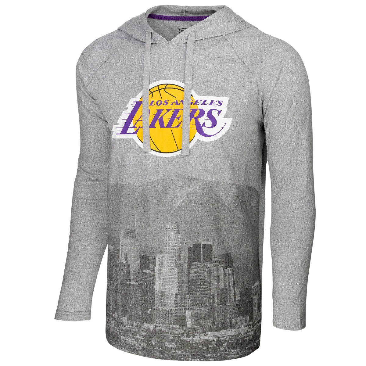 Los Angeles Lakers Stadium Essentials Atrium Raglan Long Sleeve Hoodie T-Shirt - Heather Gray outlet