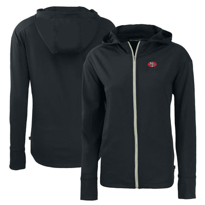 San Francisco 49ers Cutter & Buck Women's Throwback Daybreak Eco Recycled Half-Zip Hoodie - Black cheap