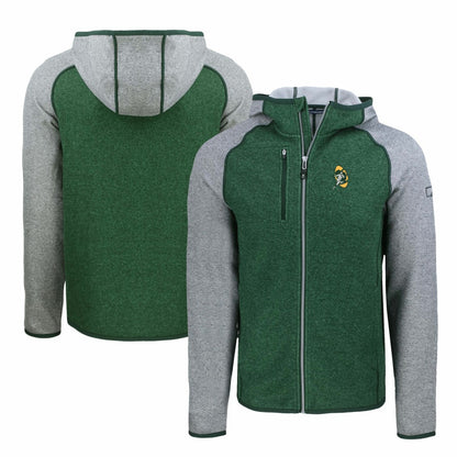 Green Bay Packers Cutter & Buck Throwback Mainsail Sweater-Knit Full-Zip Hoodie - Heather Green/Heather Gray for sale