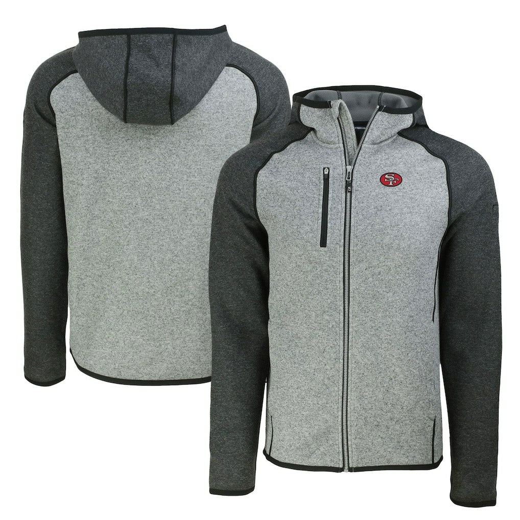 San Francisco 49ers Cutter & Buck Throwback Mainsail Sweater-Knit Full-Zip Hoodie - Heather Gray/Heather Charcoal sale