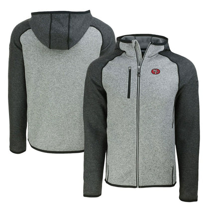 San Francisco 49ers Cutter & Buck Throwback Mainsail Sweater-Knit Full-Zip Hoodie - Heather Gray/Heather Charcoal sale