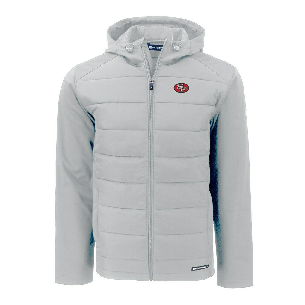 San Francisco 49ers Cutter & Buck Throwback Evoke Hybrid Eco Softshell Recycled Full-Zip Hoodie Jacket - Gray discount