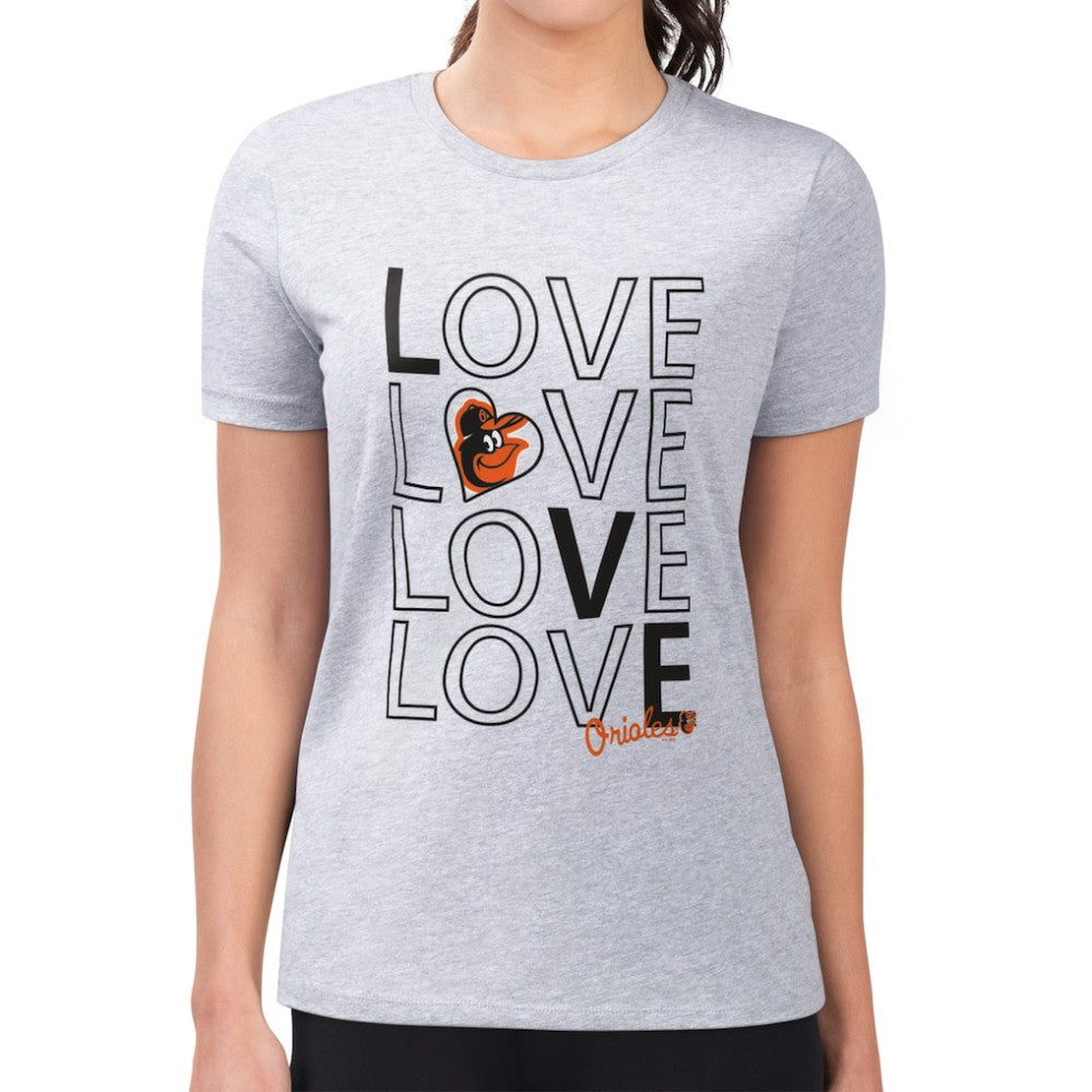 Baltimore Orioles G-III 4Her by Carl Banks Women's Super-Slim Fit Lightweight Love Graphic Team T-Shirt - Heather Gray