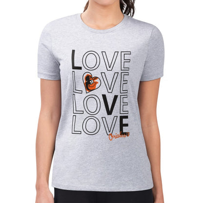 Baltimore Orioles G-III 4Her by Carl Banks Women's Super-Slim Fit Lightweight Love Graphic Team T-Shirt - Heather Gray