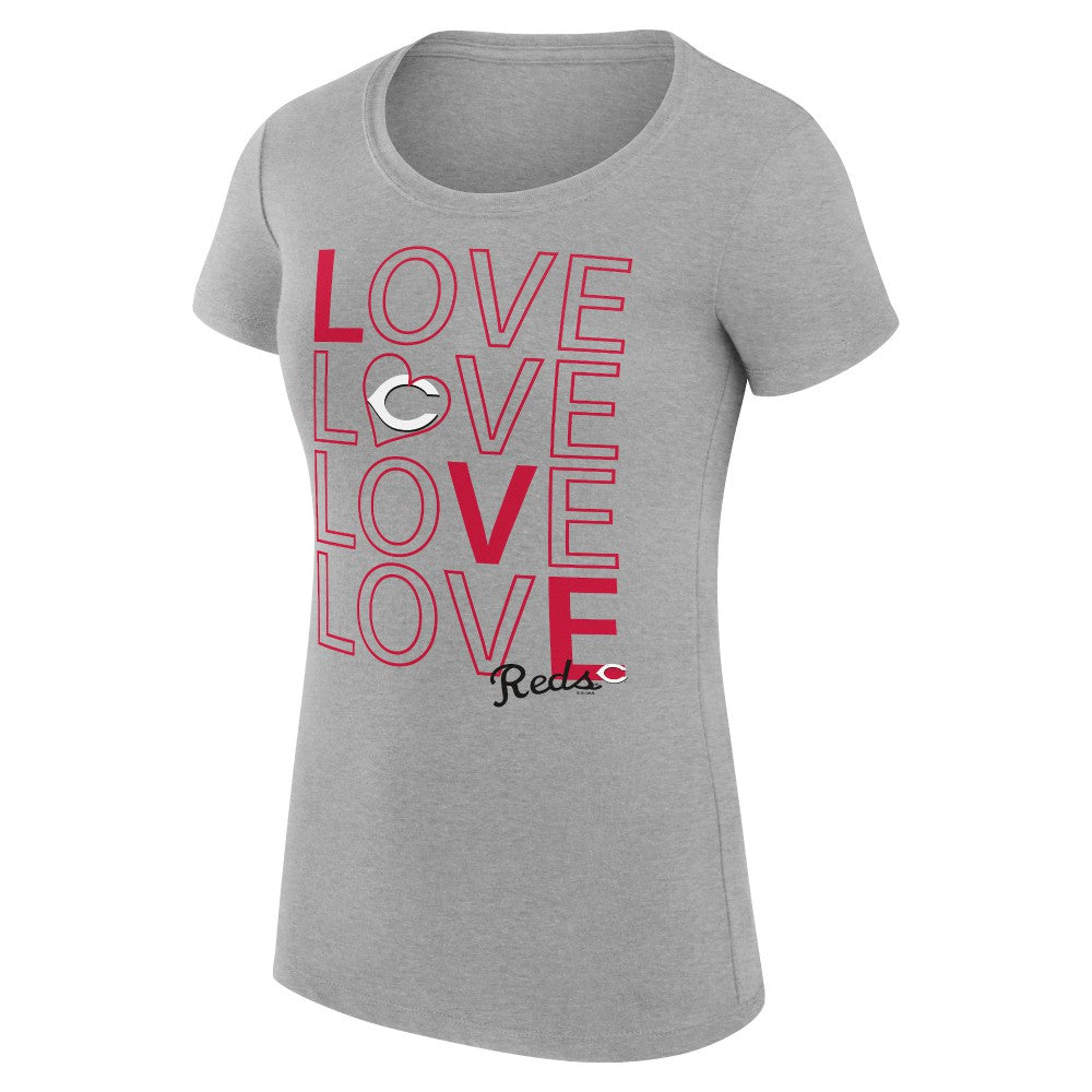 Cincinnati Reds G-III 4Her by Carl Banks Women's Super-Slim Fit Lightweight Love Graphic Team T-Shirt - Heather Gray
