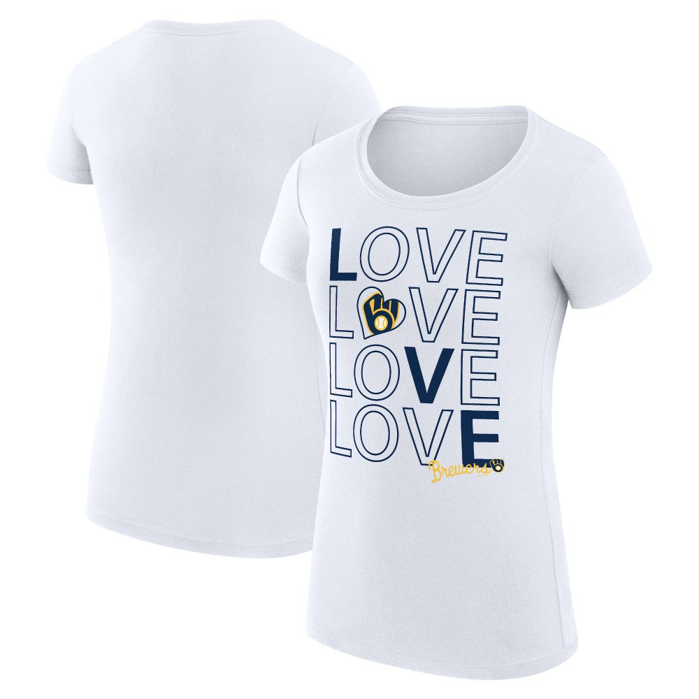 Milwaukee Brewers G-III 4Her by Carl Banks Women's Super-Slim Fit Lightweight Love Graphic Team T-Shirt - White
