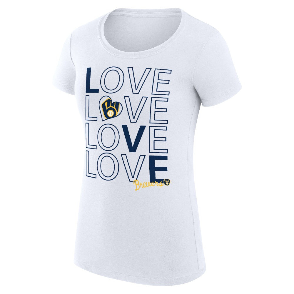 Milwaukee Brewers G-III 4Her by Carl Banks Women's Super-Slim Fit Lightweight Love Graphic Team T-Shirt - White