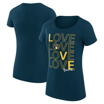 Milwaukee Brewers G-III 4Her by Carl Banks Women's Super-Slim Fit Lightweight Love Graphic Team T-Shirt - Navy