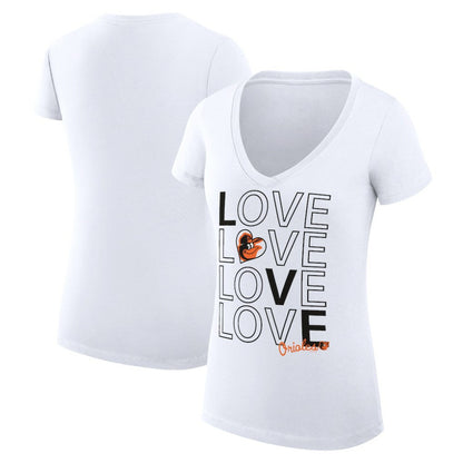 Baltimore Orioles G-III 4Her by Carl Banks Women's Super-Slim Fit Lightweight Love Graphic Team V-Neck T-Shirt - White