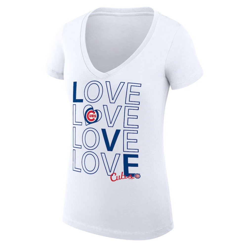 Chicago Cubs G-III 4Her by Carl Banks Women's Super-Slim Fit Lightweight Love Graphic Team V-Neck T-Shirt - White