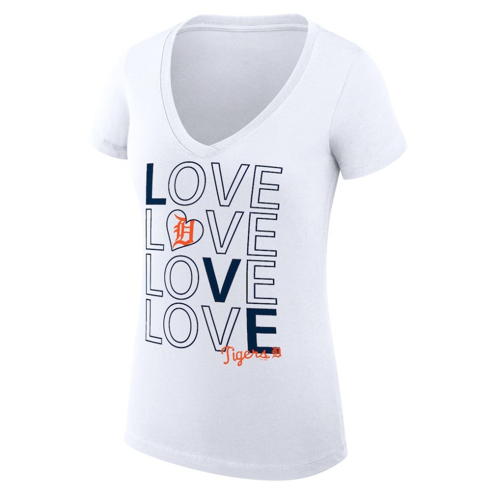 Detroit Tigers G-III 4Her by Carl Banks Women's Super-Slim Fit Lightweight Love Graphic Team V-Neck T-Shirt - White