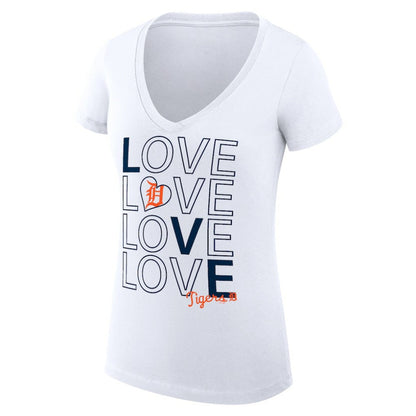 Detroit Tigers G-III 4Her by Carl Banks Women's Super-Slim Fit Lightweight Love Graphic Team V-Neck T-Shirt - White