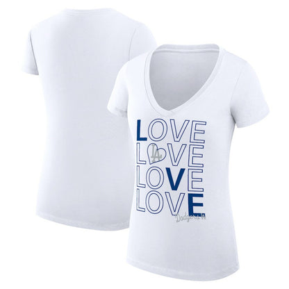 Los Angeles Dodgers G-III 4Her by Carl Banks Women's Super-Slim Fit Lightweight Love Graphic Team V-Neck T-Shirt - White