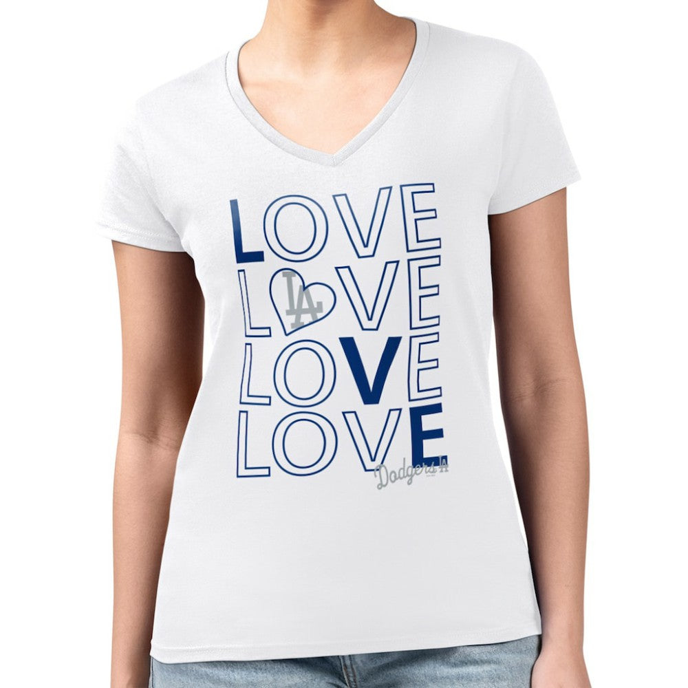 Los Angeles Dodgers G-III 4Her by Carl Banks Women's Super-Slim Fit Lightweight Love Graphic Team V-Neck T-Shirt - White