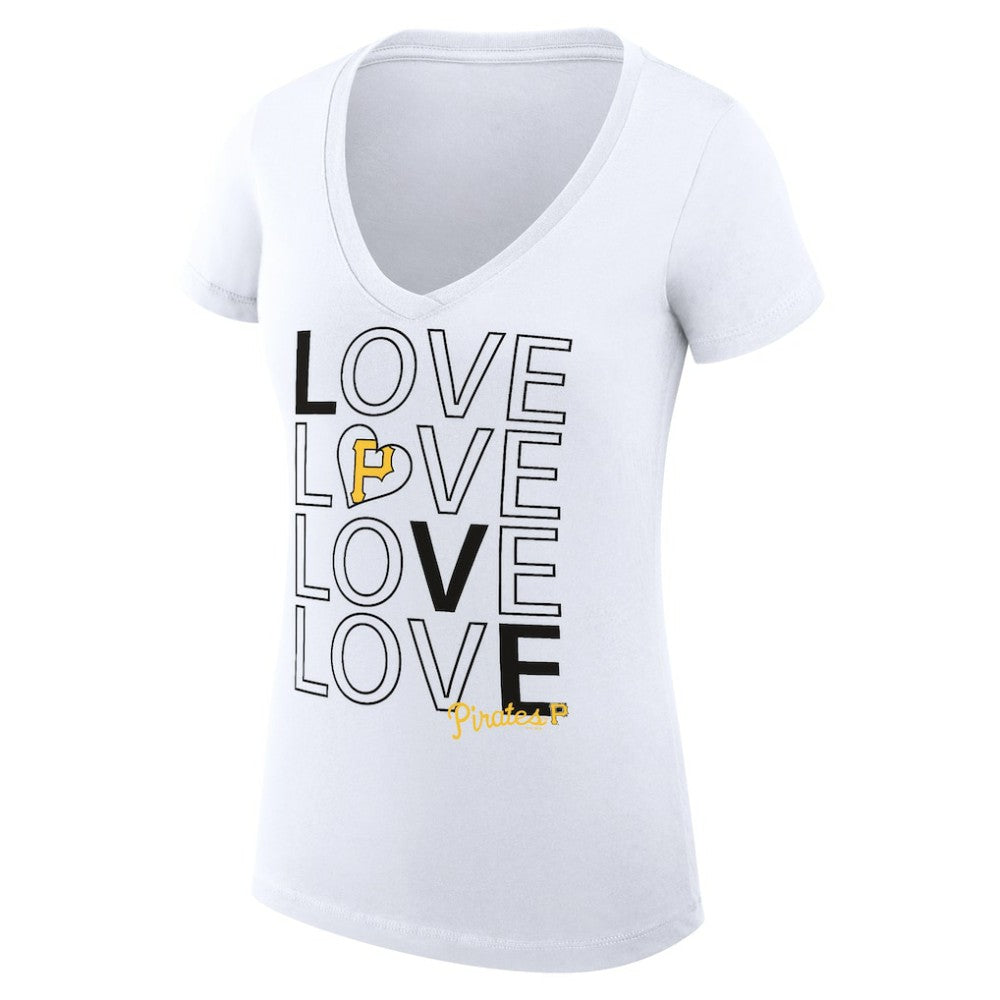 Pittsburgh Pirates G-III 4Her by Carl Banks Women's Super-Slim Fit Lightweight Love Graphic Team V-Neck T-Shirt - White