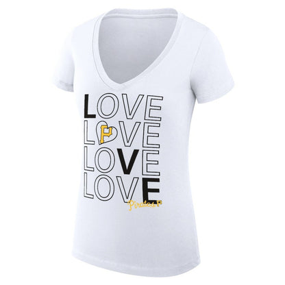 Pittsburgh Pirates G-III 4Her by Carl Banks Women's Super-Slim Fit Lightweight Love Graphic Team V-Neck T-Shirt - White