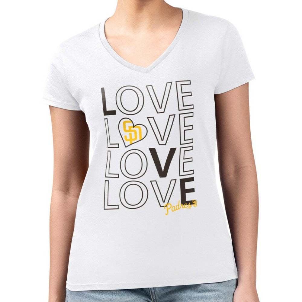 San Diego Padres G-III 4Her by Carl Banks Women's Super-Slim Fit Lightweight Love Graphic Team V-Neck T-Shirt - White