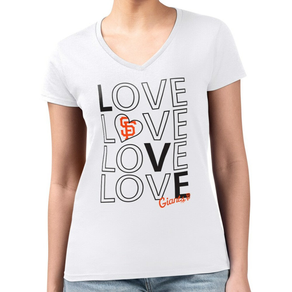San Francisco Giants G-III 4Her by Carl Banks Women's Super-Slim Fit Lightweight Love Graphic Team V-Neck T-Shirt - White