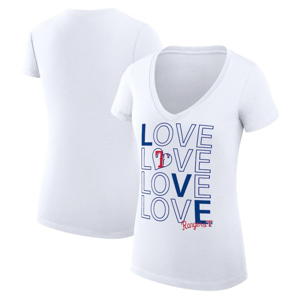 Texas Rangers G-III 4Her by Carl Banks Women's Super-Slim Fit Lightweight Love Graphic Team V-Neck T-Shirt - White