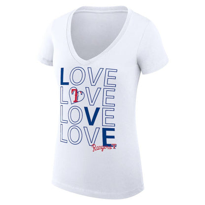 Texas Rangers G-III 4Her by Carl Banks Women's Super-Slim Fit Lightweight Love Graphic Team V-Neck T-Shirt - White