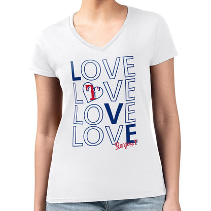 Texas Rangers G-III 4Her by Carl Banks Women's Super-Slim Fit Lightweight Love Graphic Team V-Neck T-Shirt - White