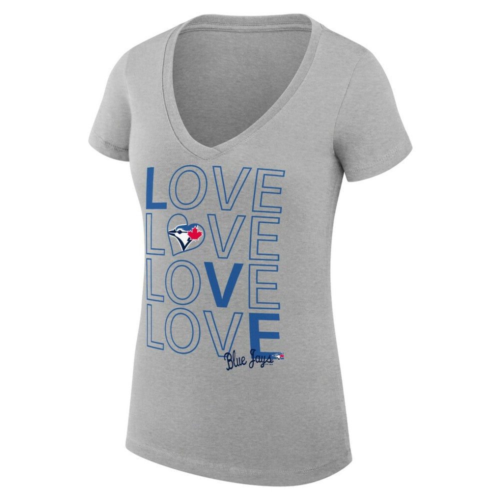 Toronto Blue Jays G-III 4Her by Carl Banks Women's Super-Slim Fit Lightweight Love Graphic Team V-Neck T-Shirt - Heather Gray