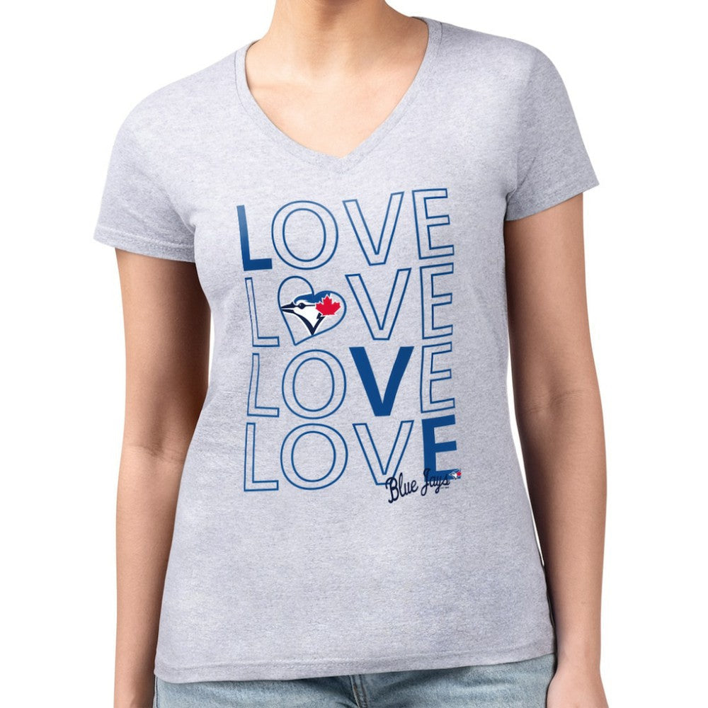 Toronto Blue Jays G-III 4Her by Carl Banks Women's Super-Slim Fit Lightweight Love Graphic Team V-Neck T-Shirt - Heather Gray
