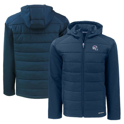 Buffalo Bills Cutter & Buck Helmet Evoke Hybrid Eco Softshell Recycled Full-Zip Hoodie Jacket - Navy sale