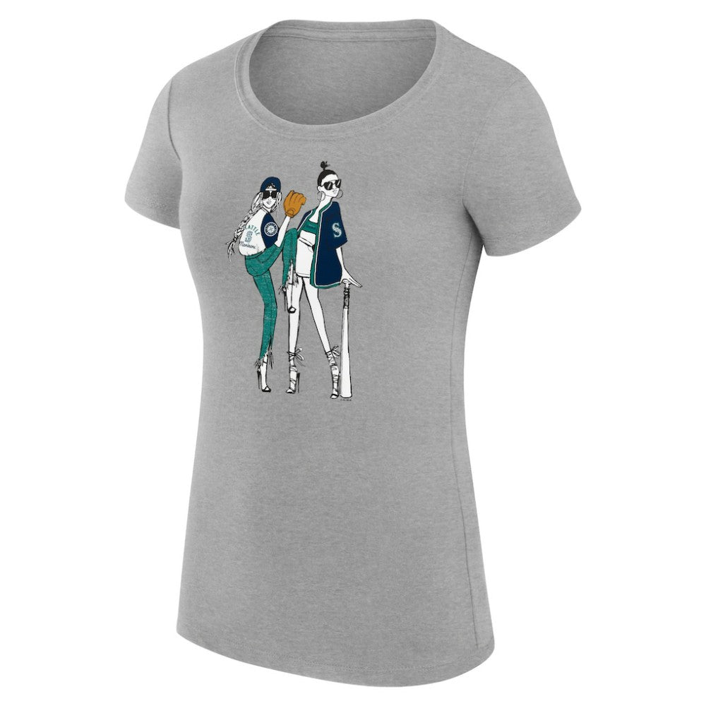 Seattle Mariners G-III 4Her by Carl Banks Women's Super-Slim Fit Lightweight Baseball Girls T-Shirt - Heather Gray