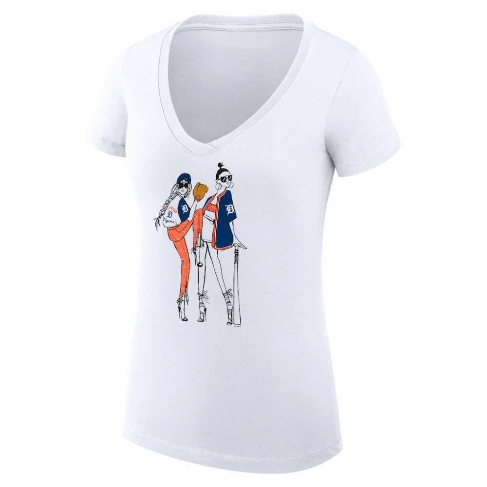 Detroit Tigers G-III 4Her by Carl Banks Women's Super-Slim Fit Lightweight Baseball V-Neck T-Shirt - White