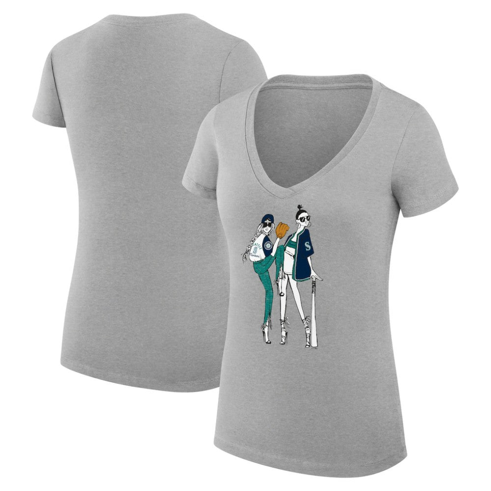 Seattle Mariners G-III 4Her by Carl Banks Women's Super-Slim Fit Lightweight Baseball V-Neck T-Shirt - Heather Gray