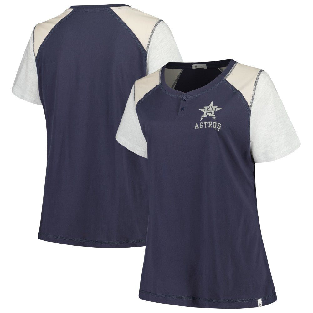 Houston Astros Women's Plus Size Henley T-Shirt - Navy/Gray | 47 brand