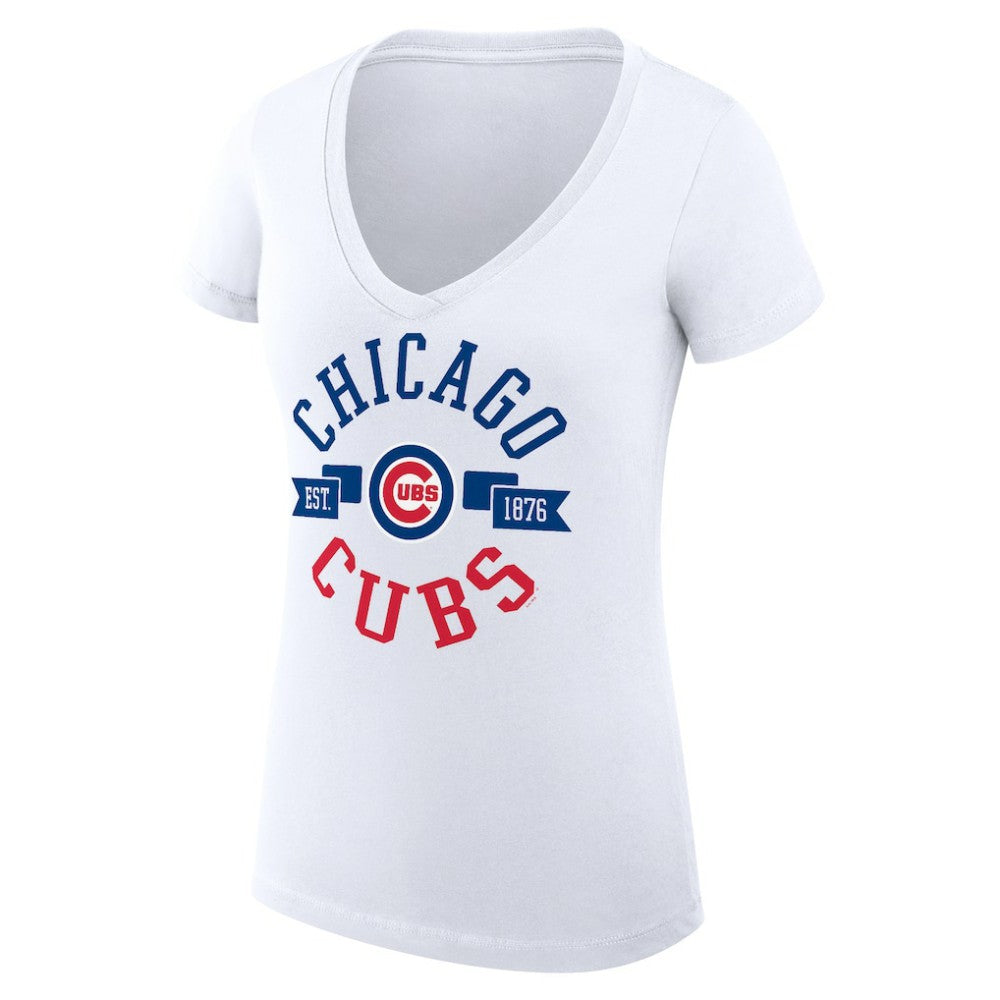 Chicago Cubs G-III 4Her by Carl Banks Women's Super-Slim Fit Lightweight City Graphic V-Neck T-Shirt - White