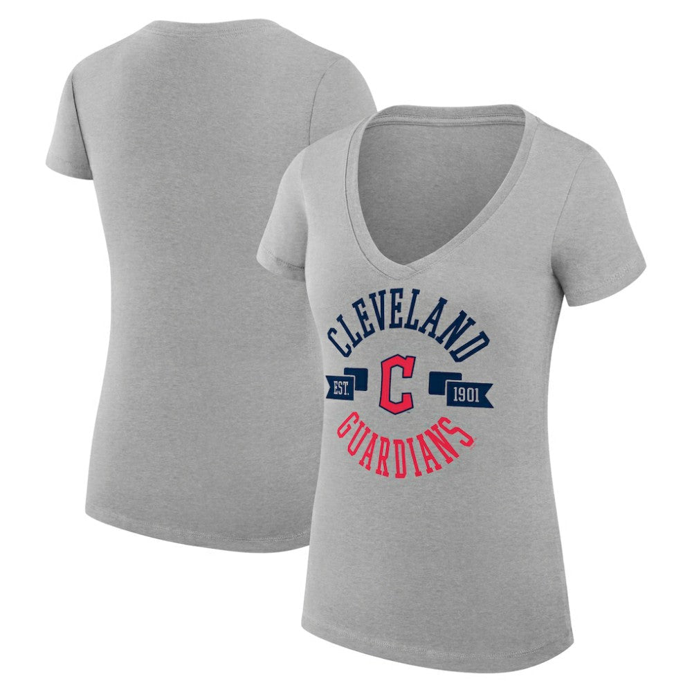 Cleveland Guardians G-III 4Her by Carl Banks Women's Super-Slim Fit Lightweight City Graphic V-Neck T-Shirt - Heather Gray