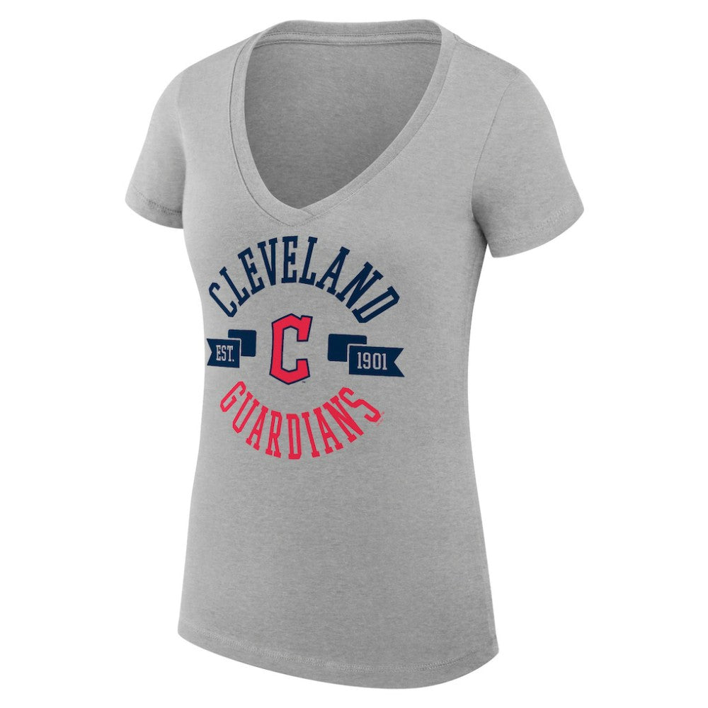 Cleveland Guardians G-III 4Her by Carl Banks Women's Super-Slim Fit Lightweight City Graphic V-Neck T-Shirt - Heather Gray