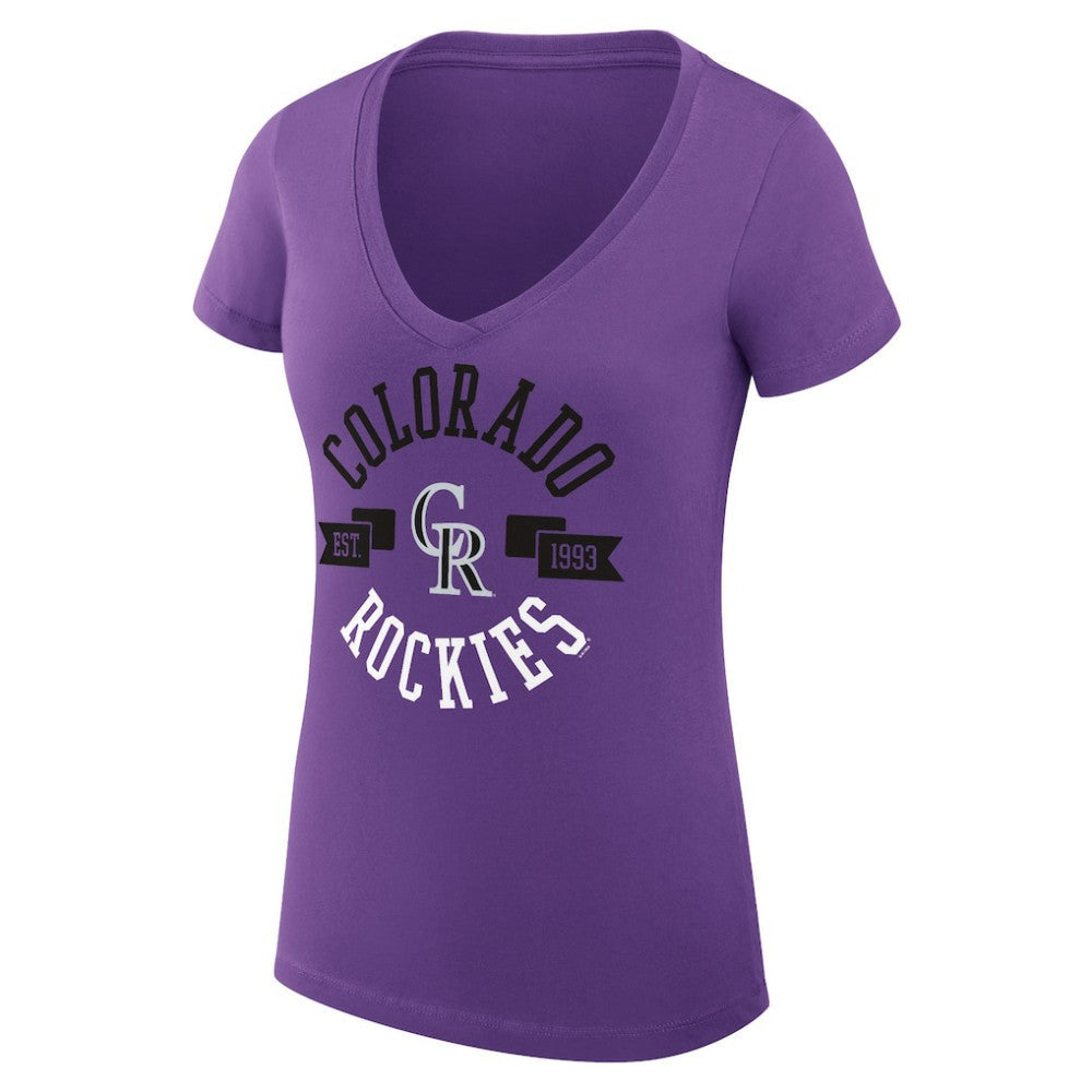 Colorado Rockies G-III 4Her by Carl Banks Women's Super-Slim Fit Lightweight City Graphic V-Neck T-Shirt - Purple