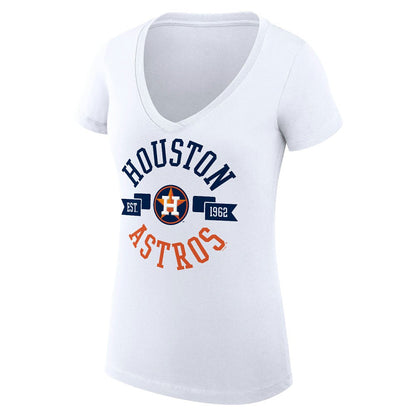 Houston Astros G-III 4Her by Carl Banks Women's Super-Slim Fit Lightweight City Graphic V-Neck T-Shirt - White
