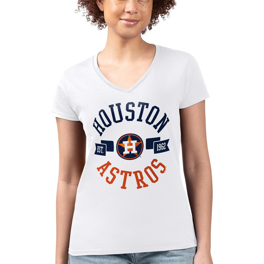 Houston Astros G-III 4Her by Carl Banks Women's Super-Slim Fit Lightweight City Graphic V-Neck T-Shirt - White