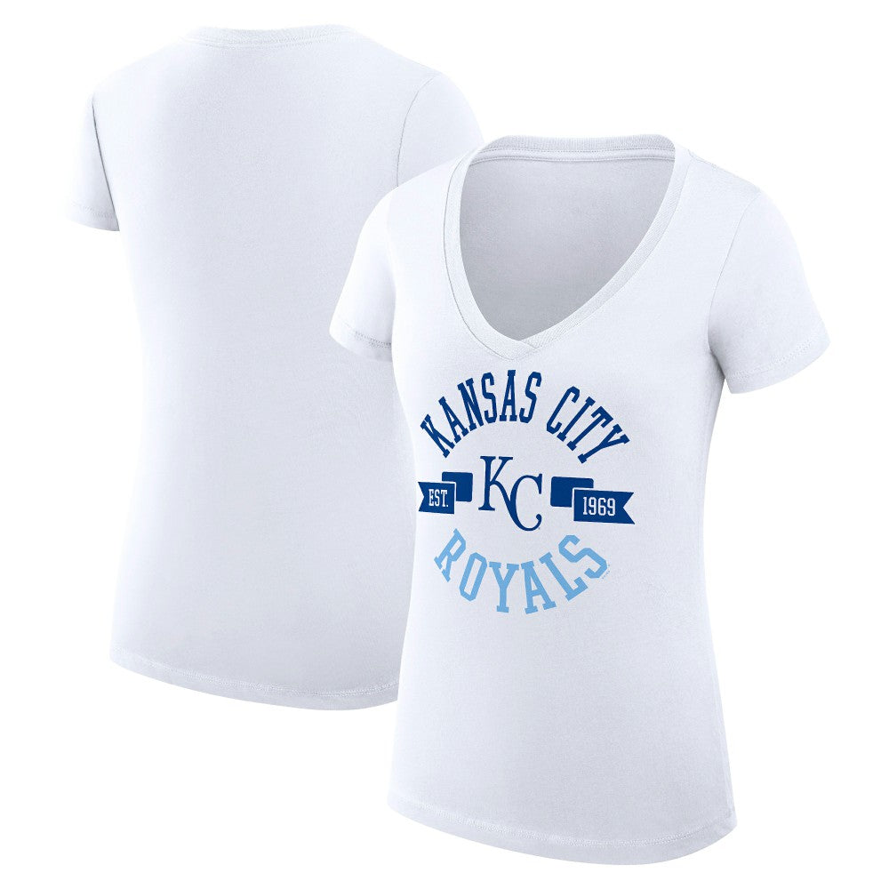 Kansas City Royals G-III 4Her by Carl Banks Women's Super-Slim Fit Lightweight City Graphic V-Neck T-Shirt - White