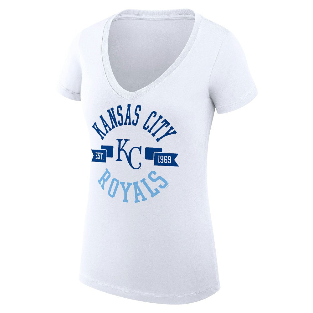 Kansas City Royals G-III 4Her by Carl Banks Women's Super-Slim Fit Lightweight City Graphic V-Neck T-Shirt - White