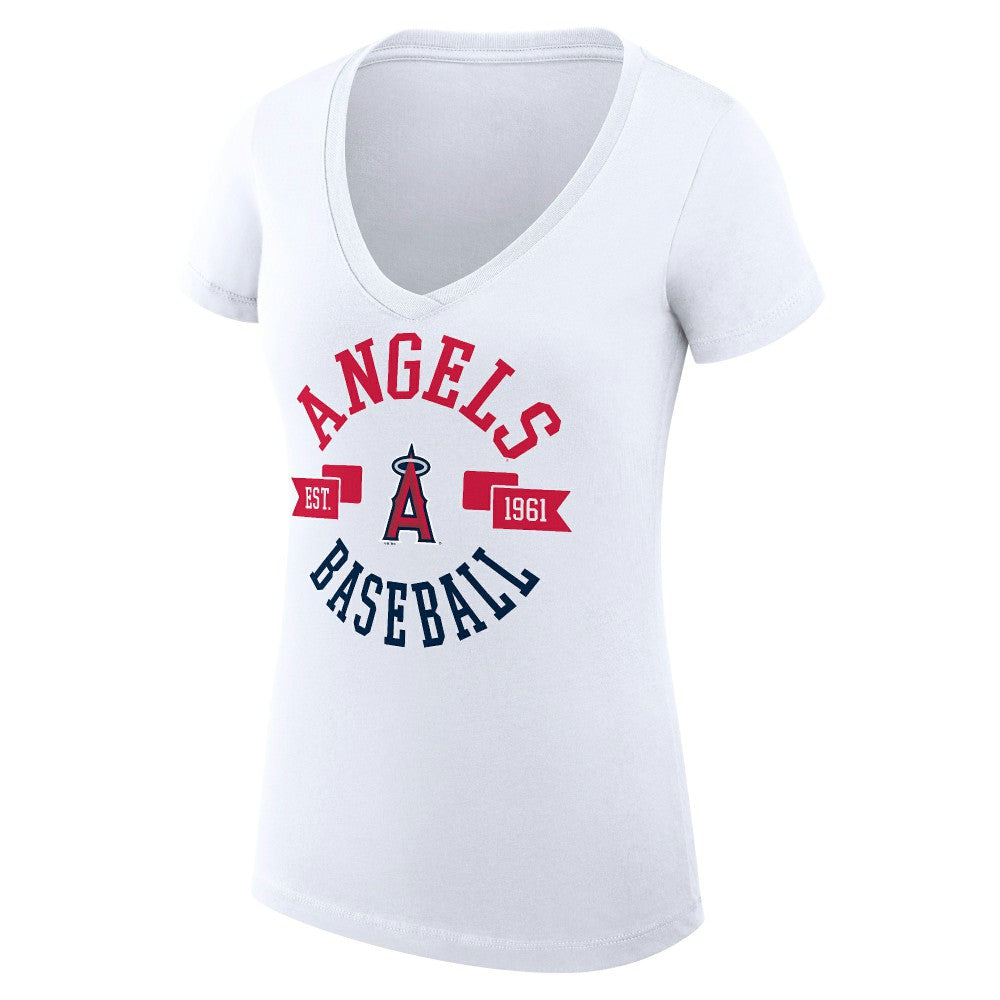 Los Angeles Angels G-III 4Her by Carl Banks Women's Super-Slim Fit Lightweight City Graphic V-Neck T-Shirt - White