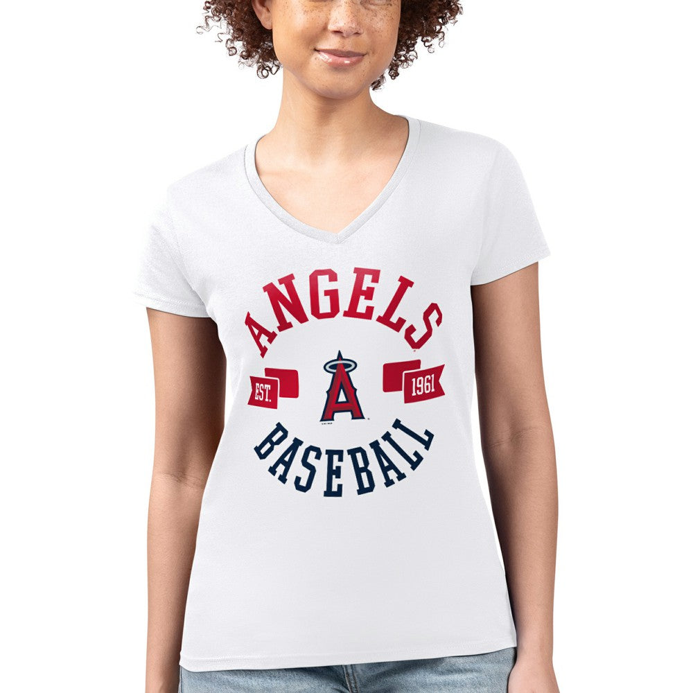 Los Angeles Angels G-III 4Her by Carl Banks Women's Super-Slim Fit Lightweight City Graphic V-Neck T-Shirt - White